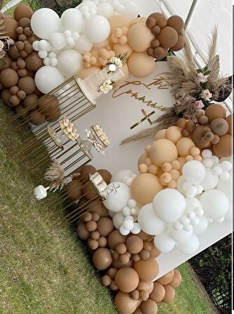 Pastel Ten Karamel Beyaz ve Çikolata Kahve Balon ve Balon Zinciri 70 Adet