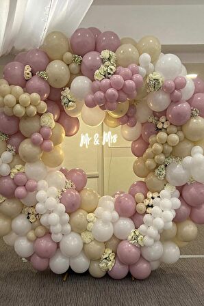 Retro Deniz Kumu Toz Pembe Beyaz Balon Seti 70 Adet