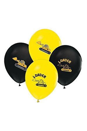 İnşaat Temalı Sarı Siyah Baskılı Balon 20 Adet