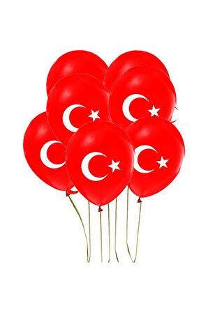30 Adet Türk Bayraklı Kırmızı Baskılı Balon 23 Nisan - 29 Ekim Süslemesi
