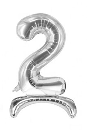 2 Yaş Gümüş Renkli Ayaklı Folyo Balon Rakam 32 İnç 80 cm