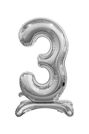 3 Yaş Gümüş Renkli Ayaklı Folyo Balon Rakam 32 İnç 80 cm