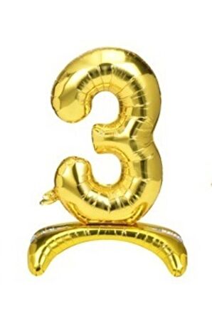 3 Yaş Gold Renkli Ayaklı Folyo Balon Rakam 32 İnç 80 cm