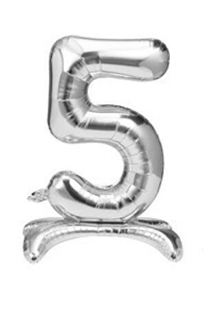 5 Yaş Gümüş Renkli Ayaklı Folyo Balon Rakam 32 İnç 80 cm