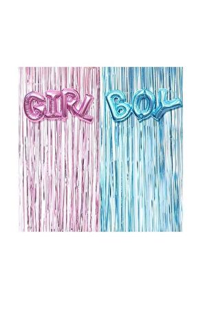  Girl Boy Folyo Balonlu Mavi Pembe Arka Fon Seti