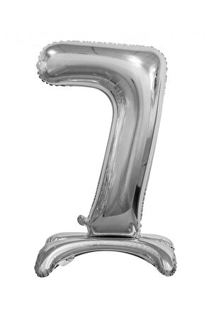 7 Yaş Gümüş Renkli Ayaklı Folyo Balon Rakam 32 İnç 80 cm