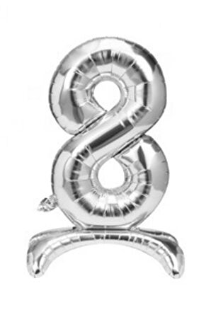 8 Yaş Gümüş Renkli Ayaklı Folyo Balon Rakam 32 İnç 80 cm