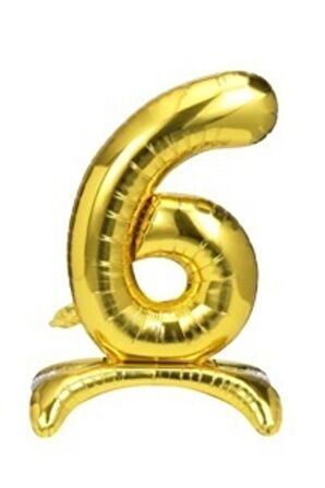 6 Yaş Gold Renkli Ayaklı Folyo Balon Rakam 32 İnç 80 cm