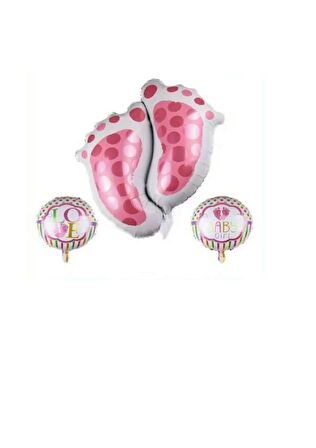 Folyo Balon Ayak Izi 3'Lü Set Pembe 30 inç - 18 İnç