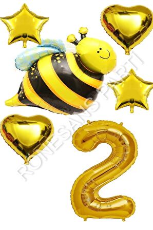 Arı Karakterli Yıldız Kalp Folyo Balon Seti Yaş 2