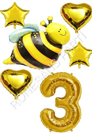 Arı Karakterli Yıldız Kalp Folyo Balon Seti Yaş 3