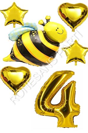 Arı Karakterli Yıldız Kalp Folyo Balon Seti Yaş 4
