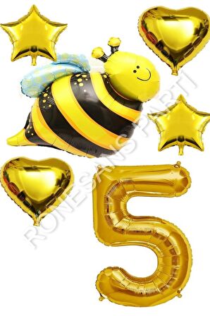 Arı Karakterli Yıldız Kalp Folyo Balon Seti Yaş 5