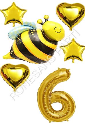Arı Karakterli Yıldız Kalp Folyo Balon Seti Yaş 6
