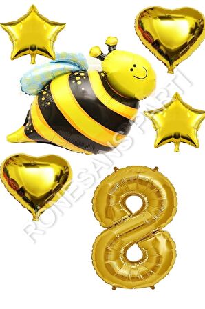 Arı Karakterli Yıldız Kalp Folyo Balon Seti Yaş 8