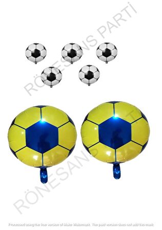 Sarı Lacivert Futbol Topu Folyo Balon Seti