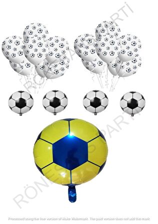 Sarı Lacivert Futbol Topu Folyo Latex Balon Seti