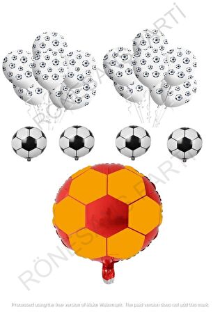 Sarı Kırmızı Futbol Topu Folyo Latex Balon Seti