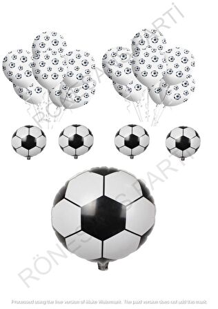 Siyah Beyaz Futbol Topu Folyo Latex Balon Seti