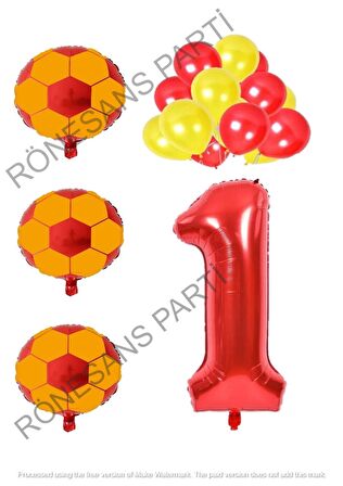 Sarı Kırmızı Futbol Topu Folyo ve Latex Balon Rakam Seti Yaş 1