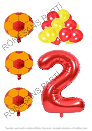 Sarı Kırmızı Futbol Topu Folyo ve Latex Balon Rakam Seti Yaş 2