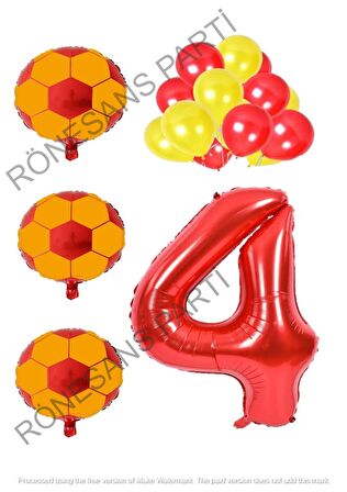 Sarı Kırmızı Futbol Topu Folyo ve Latex Balon Rakam Seti Yaş 4