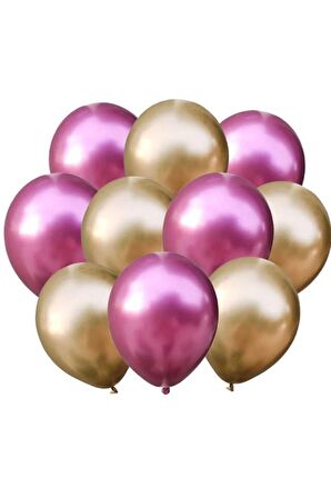 Krom Balon 12" Inç GOLD-PEMBE Renk 10 Adet