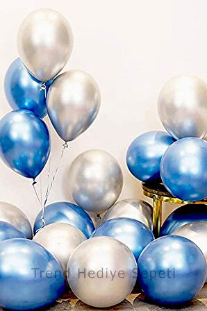 Krom Balon 12" Inç GÜMÜŞ-MAVİ Renk 10 Adet
