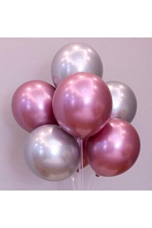 Krom Balon 12" Inç GÜMÜŞ-PEMBE Renk 10 Adet