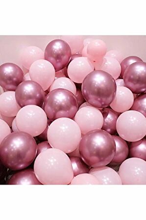 Krom Pembe Ve Makaron (Pastel) Pembe Renk Balon 20 ADET