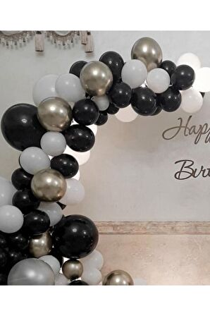 Siyah Beyaz Gümüş Krom Balon Zinciri 50 adet