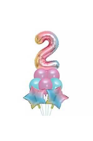 Unicorn Folyo Balon Doğum Günü Seti 2 Yaş