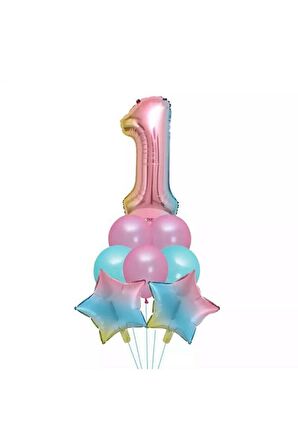 Unicorn Folyo Balon Doğum Günü Seti 1 Yaş