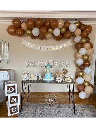 Krom Gold Karamel Ten ve Beyaz Balon seti 50 Adet+5 mt balon zinciri