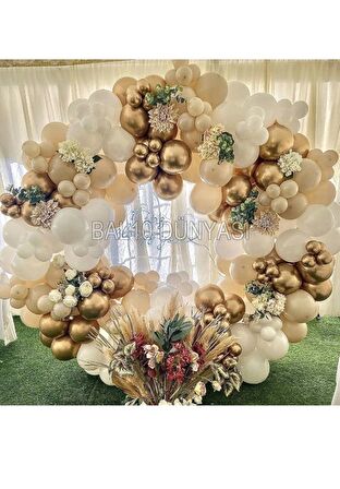 Krom Gold Beyaz ve Ten Balon Balon seti 50 Adet+5 mt balon zinciri
