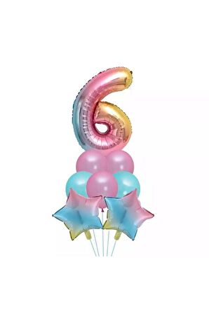 Unicorn Folyo Balon Doğum Günü Seti 6 Yaş