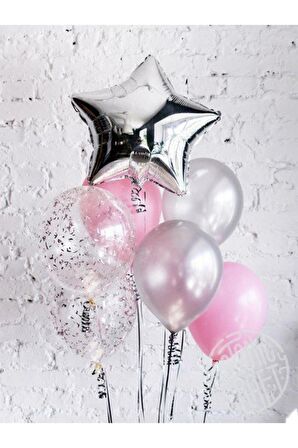 Pembe Gümüş Yıldız Folyo Balon