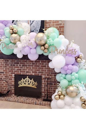 Özel Gün Konsept Balon Zinciri Lila Yeşil Beyaz Gold 50 Adet + 5 Mt. Balon Zinciri
