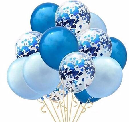 Konfetili Mavi Balon Seti