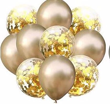 Krom Gold Ve Şeffaf Konfetili Balon Seti