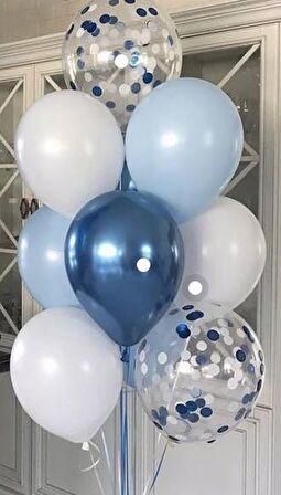 Mavi-Beyaz Konfetili Balon Seti