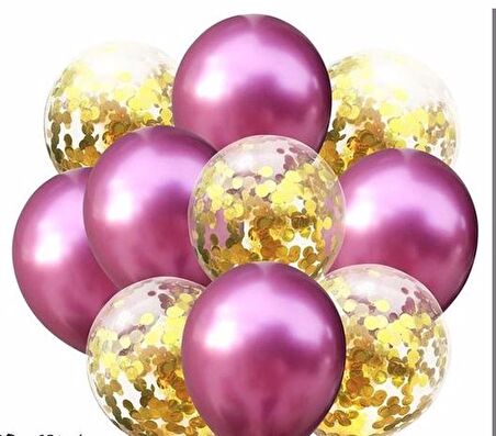Gold Konfetili Krom Pembe Balon Seti 