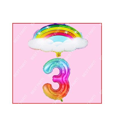 Bulutlu Gökkuşağı Temalı 3 Yaş Doğum Günü Parti Seti