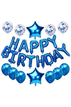 Mavi Happy Birthday Folyo Balon Set