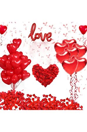 Sevgililer Günü Süsleme Paketi Kırmızı Love Kalp Balon Seti