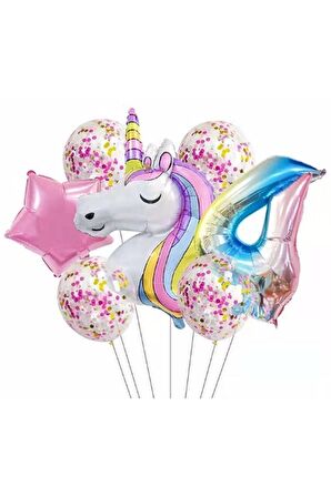 Unicorn Balon Folyo Set Konsept Doğum Günü Set Yaş 4