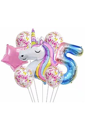 Unicorn Balon Folyo Set Konsept Doğum Günü Set Yaş 5