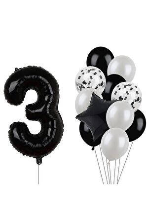 Siyah Rakam Folyo Ve Latex Balon Seti Yaş 3