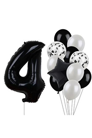 Siyah Rakam Folyo Ve Latex Balon Seti Yaş 4