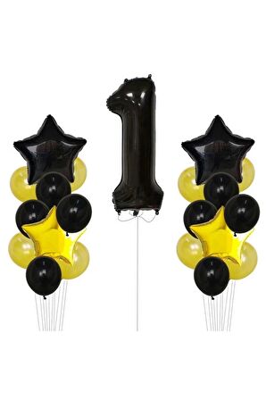 Sarı Gold Folyo Balon Rakam Set Dogum Günü Süsü 1 Yaş